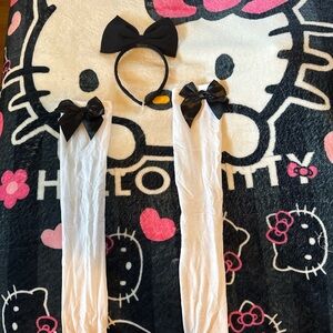 Black and White Stockings and Bow Headband Set